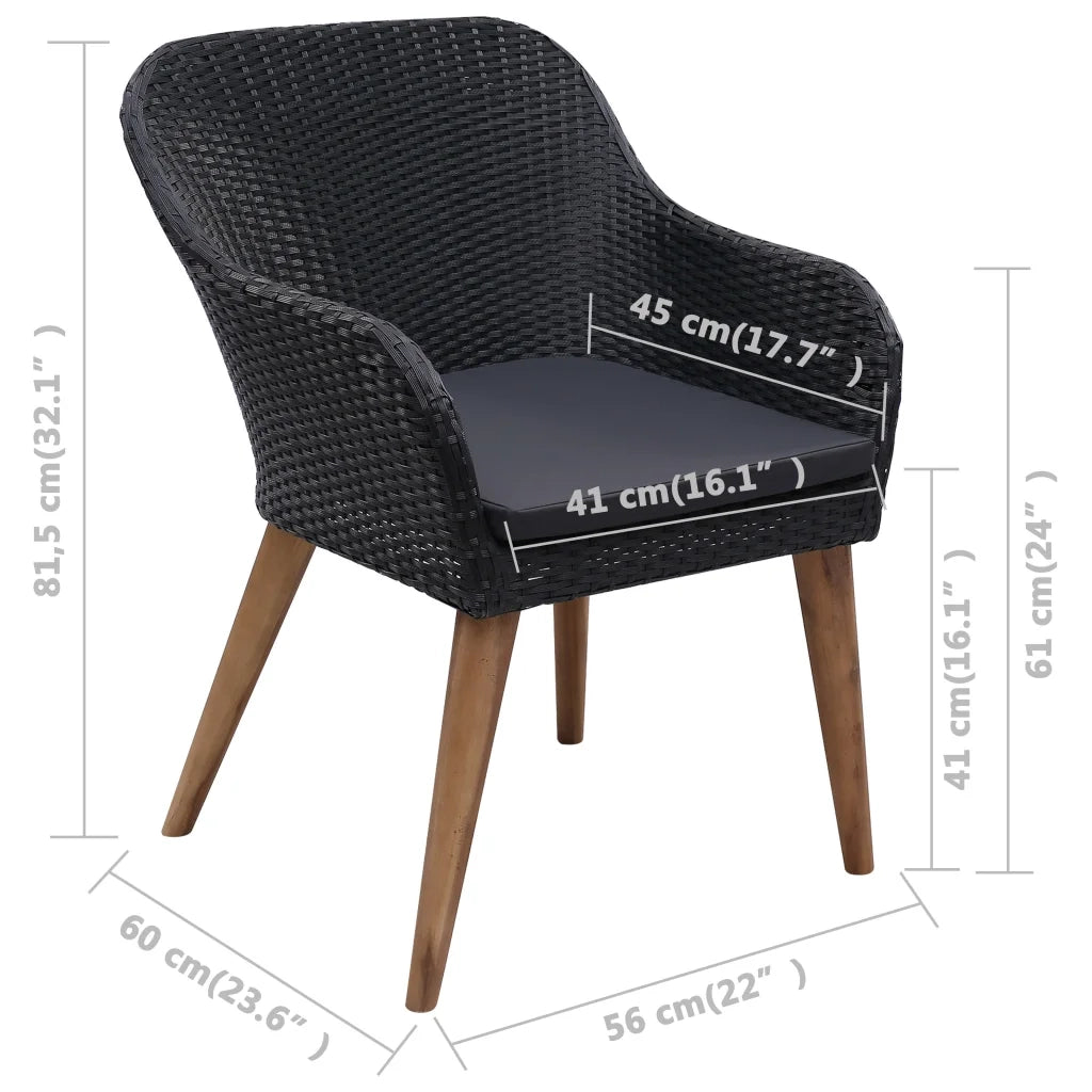 Set da Pranzo da Giardino 7 pz con Cuscini in Polyrattan Nero 3057812
