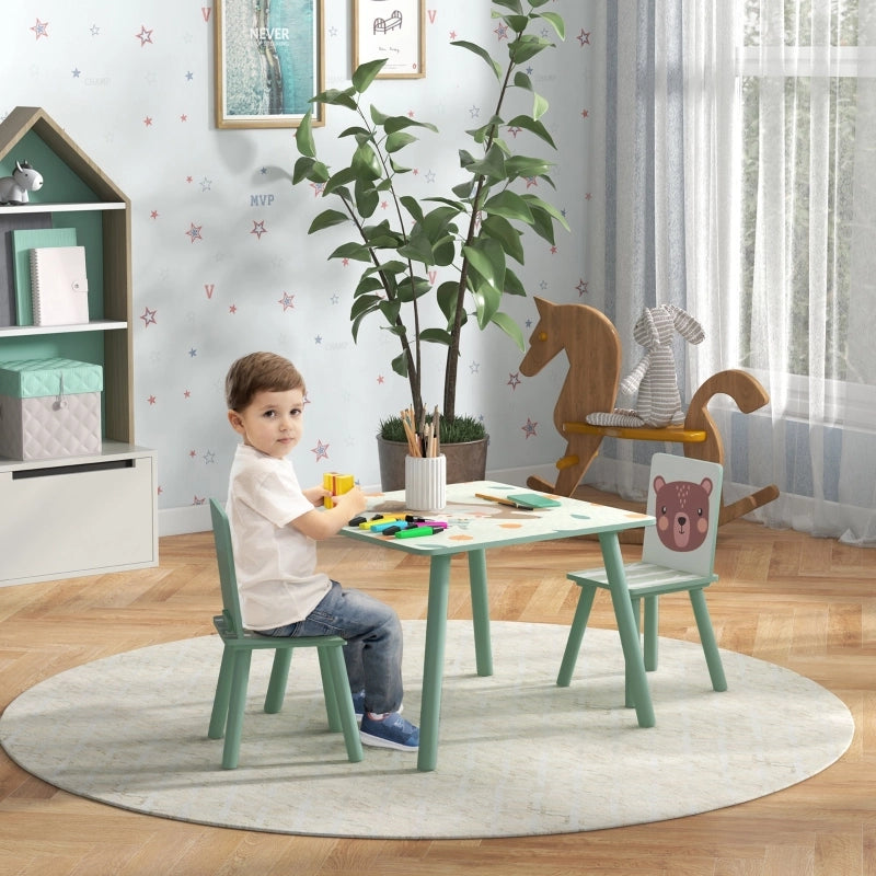 TAVOLO per bambini Set da 3 pezzi 60x60x44 cm Legno Verde