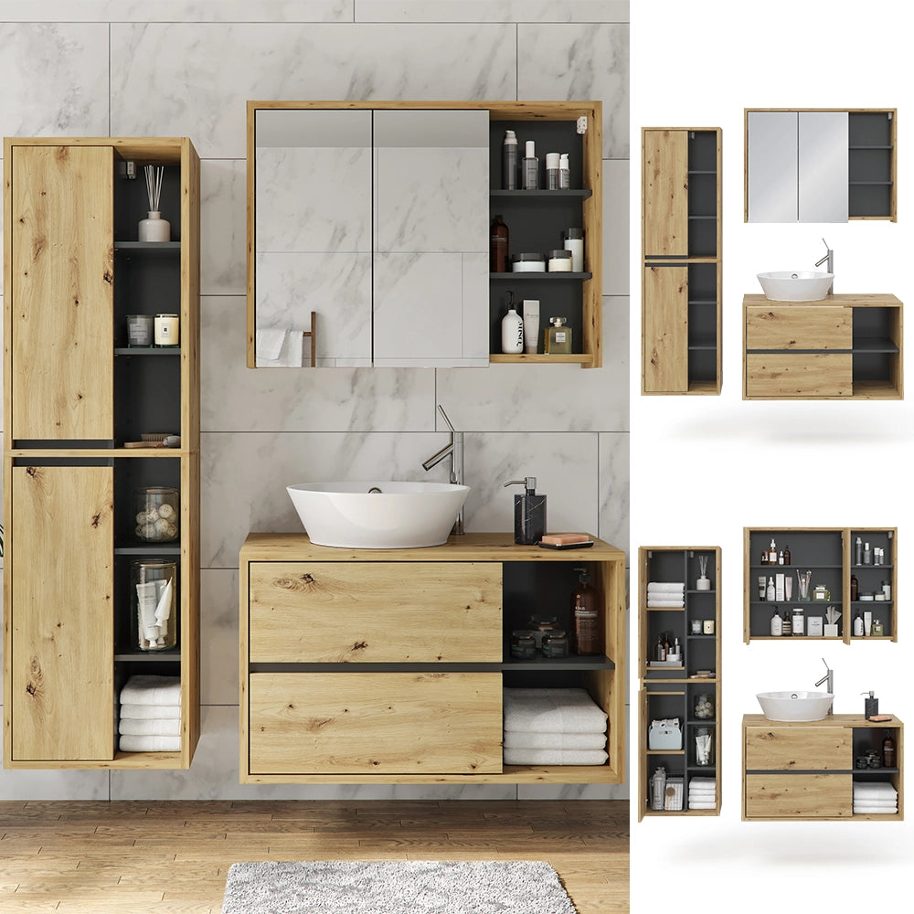 Vicco Set mobili bagno Rovere artigianale 3 parti