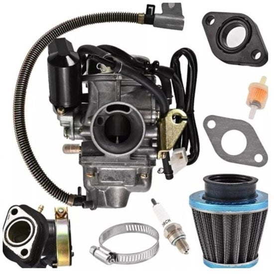 Kit di accoppiamento carburatore per motocicletta Gy6 125CC, carburatore PD24, iniettore di aria, filtro d'aria, candela