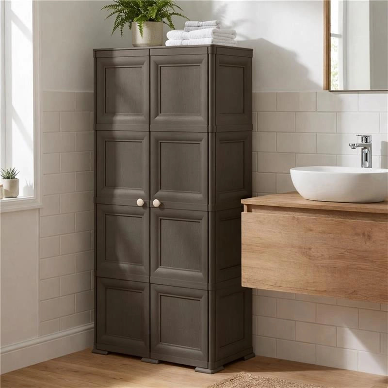 ARMADIO WENGÉ 2 ANTE 79X43X164 CM CON 8 SCOMPARTI – MOBILE ALTO CONTENITORE SALVASPAZIO PER ORGANIZZAZIONE CASA