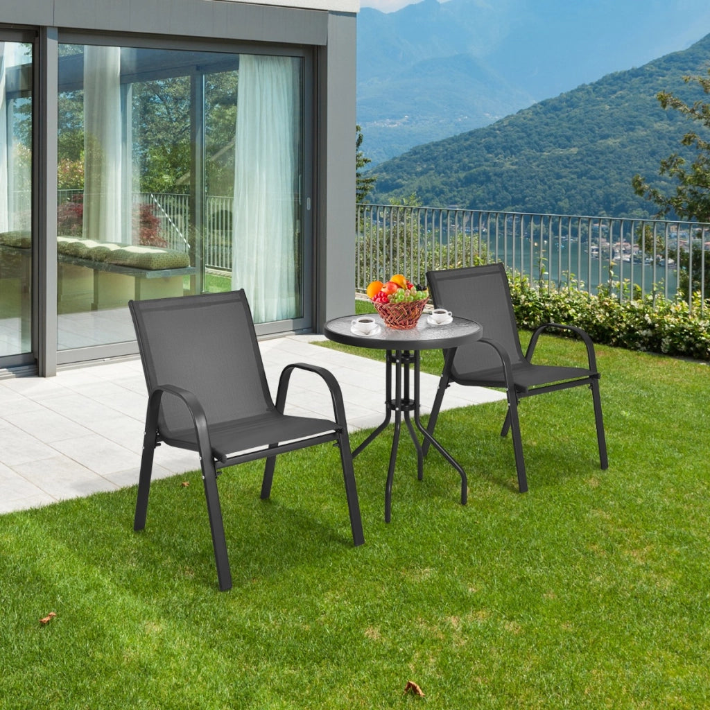 Set di mobili da 3 pezzi con tessuto traspirante per cortile, Set da conversazione per patio con tavolino Grigio-Set mobili da esterno