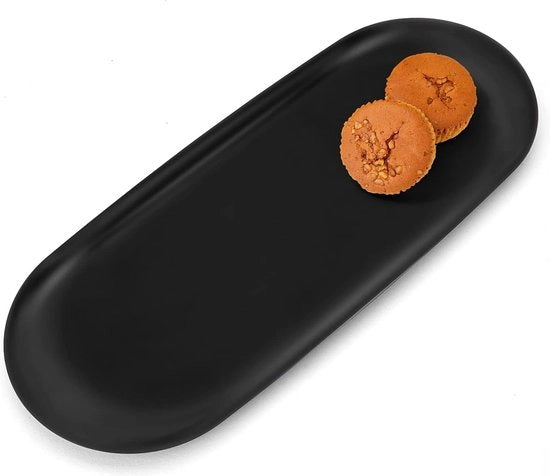 Piatto decorativo da tavola 30 x 12 cm in acciaio inox ovale per decorazioni di dessert - Piatto per servizio cosmestici parfumi in metallo nero