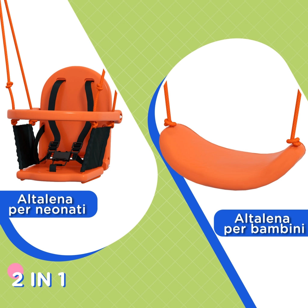 Altalena da Giardino 2 in 1 per Neonati e Bambini da 6 Mesi a 8 Anni Arancione e Blu