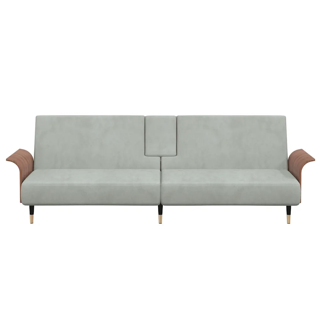 Divano Letto con Portabicchieri in Velluto Grigio Chiaro 351850