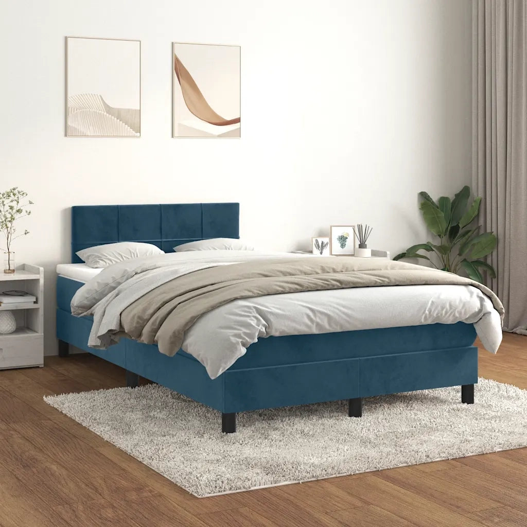 Giroletto a Molle con Materasso Blu Scuro 120x190 cm in Velluto