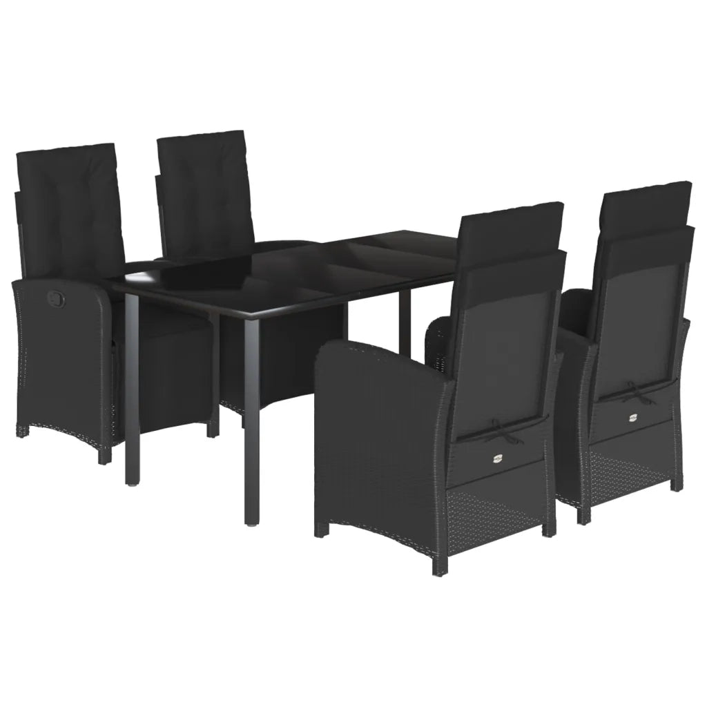 Set da Pranzo da Giardino 5 pz Nero con Cuscini in Polyrattan 3212538