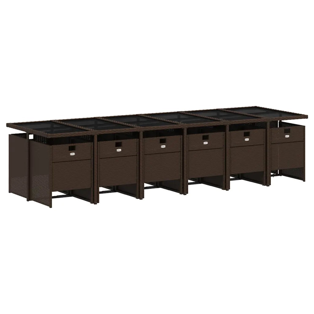 Set da Pranzo da Giardino 13pz con Cuscini Marrone Polyrattan 3210585