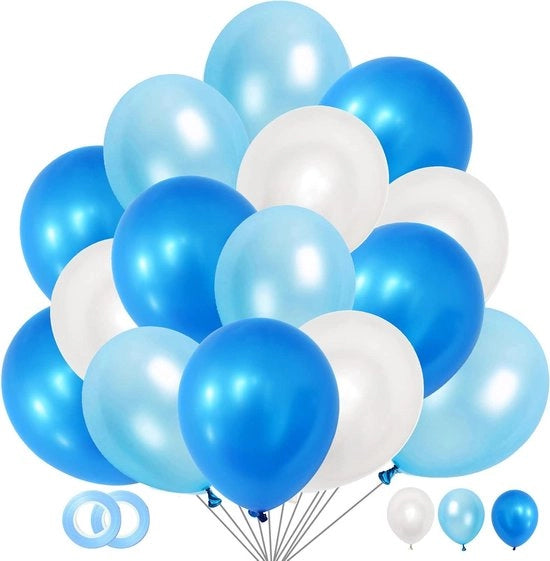 60 palloni bianchi azzurri - palloni azzurri per compleanni e matrimoni