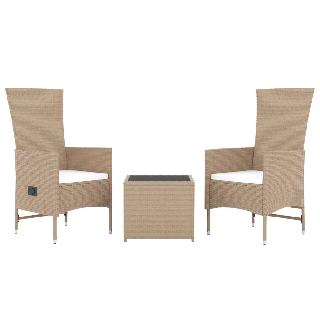 Set Mobili da Giardino 3 pz | Set Salotto da Giardino Beige Polyrattan e Acciaio