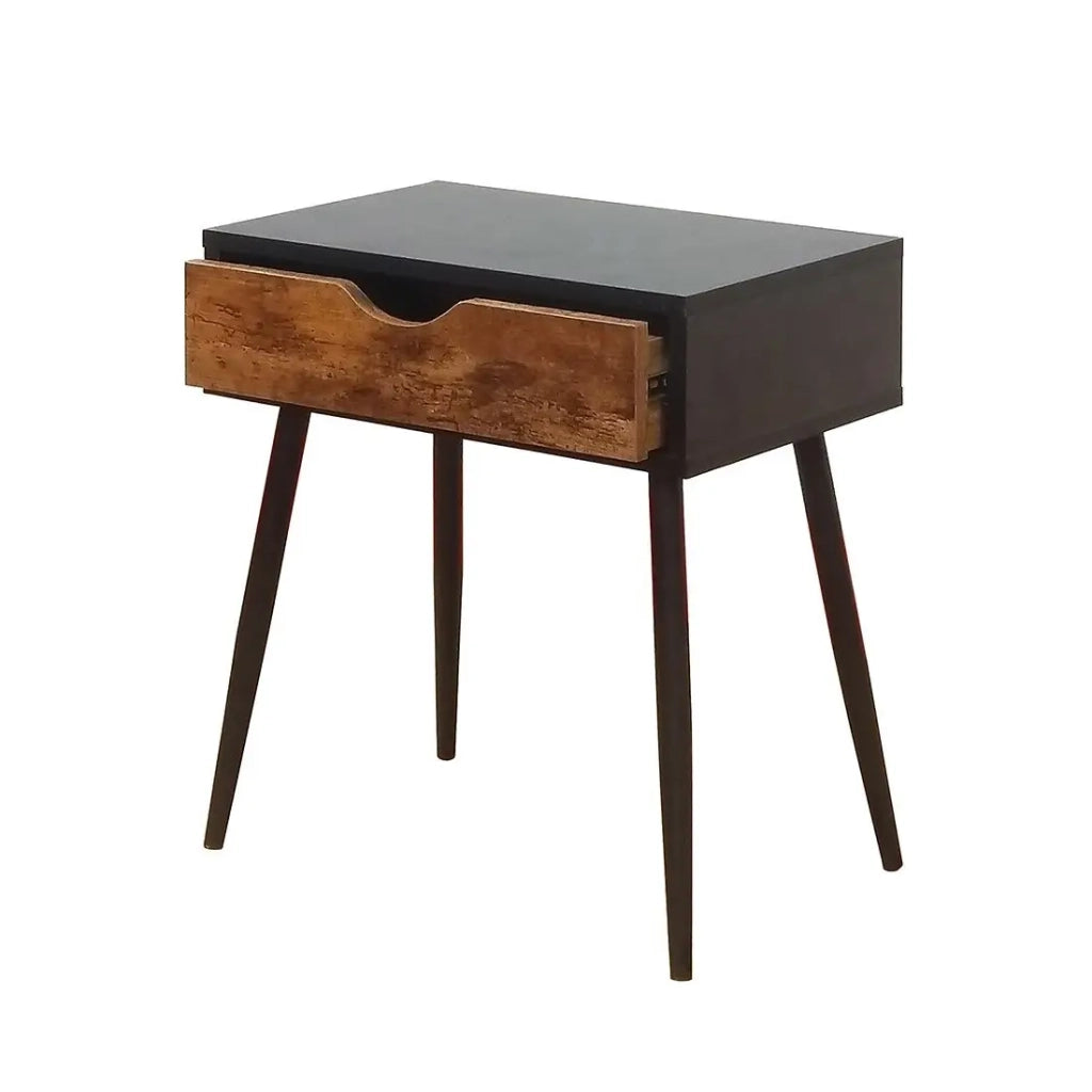 Tavolino da notte HAALAND – 1 cassetto – Nero e legno scuro – Stile scandinavo