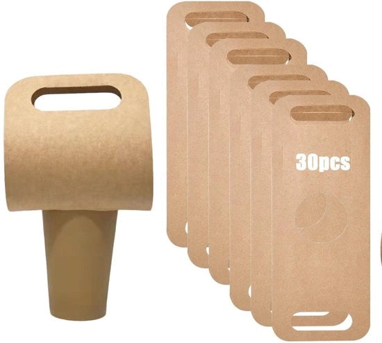 Contenitore per bicchieri 30 pezzi - Contenitore per bicchieri in cartone - Adatto per bevande calde/fredde - Maniglia - Dimensioni 39 x 13 cm - Per takeaway e eventi - Contenitore per bevande