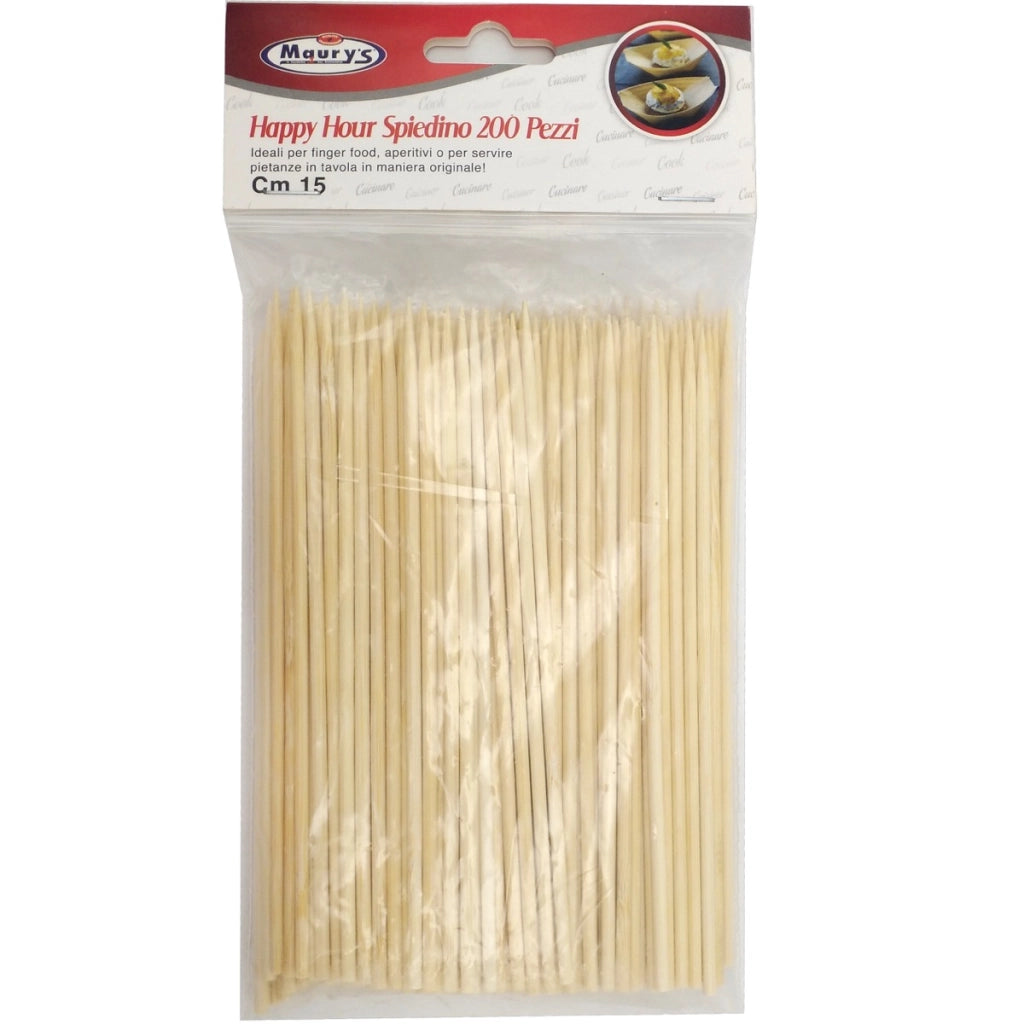 KIT SET 3 PZ MAURY'S HAPPY HOUR SPIEDINO 15CM LEGNO 200PZ