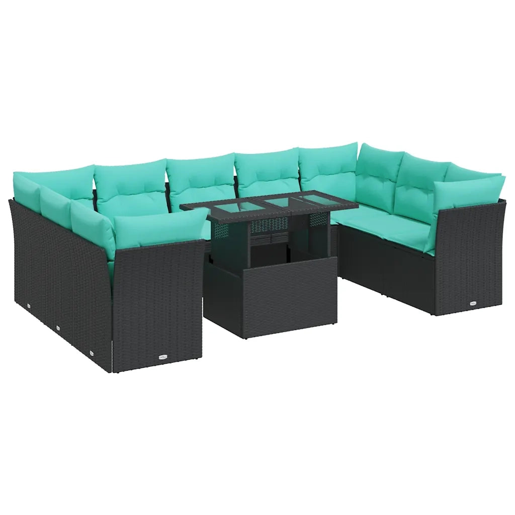Set Divani da Giardino 10 pz con Cuscini Polyrattan Acacia Nero 3326218