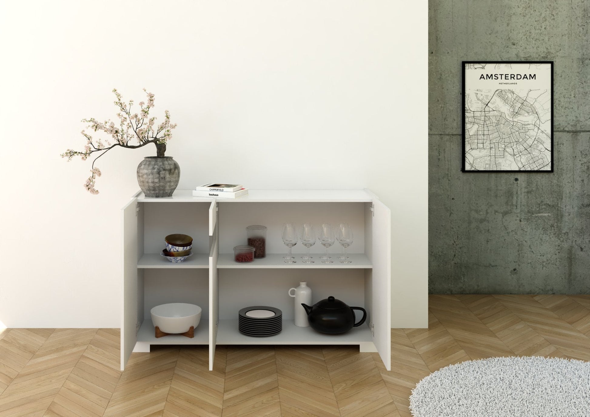 Madia 3 Ante 130x40x81 cm Riflesso Bianco Lucido