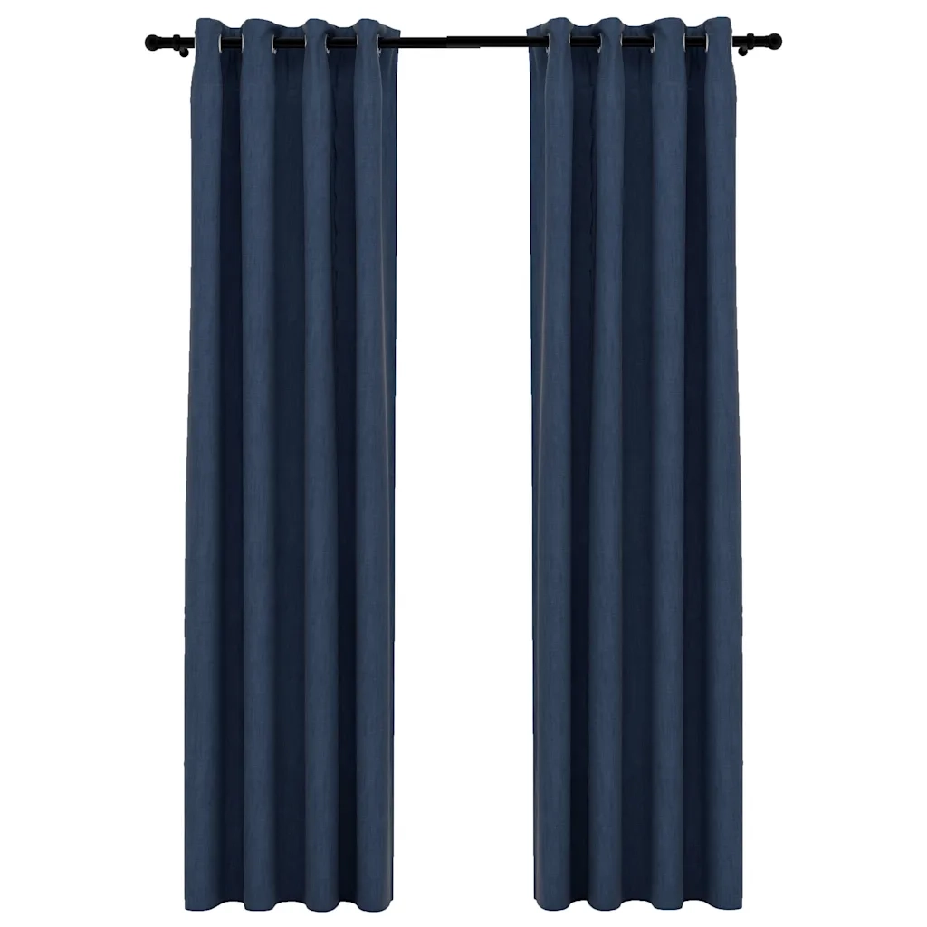 Tende Oscuranti Effetto Lino con Occhielli 2 pz Blu 140x225 cm 321177