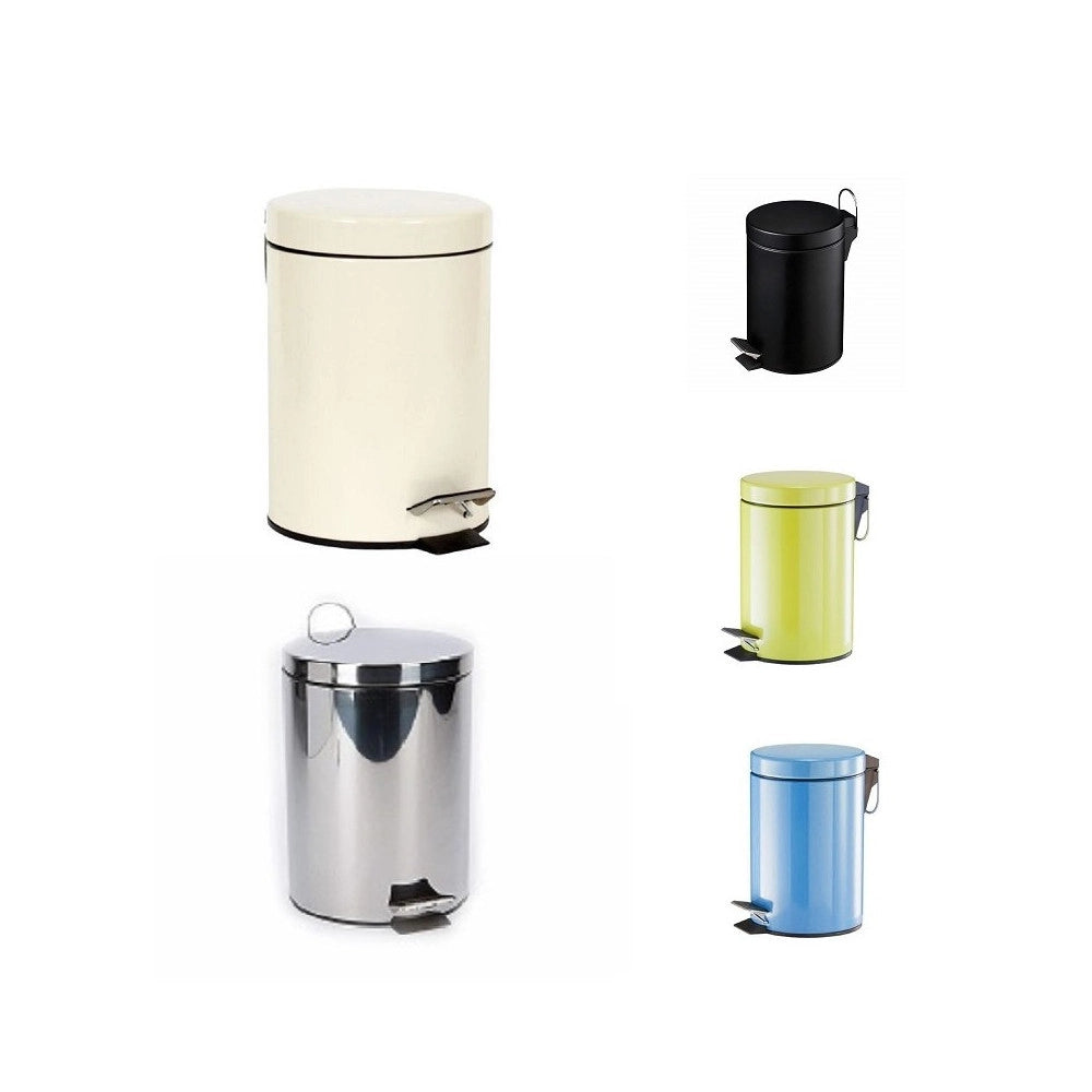 Trade Shop - Pattumiera Rifiuti Spazzatura 5 Lt In Acciaio Contenitore A Pedale Cestino Bagno -