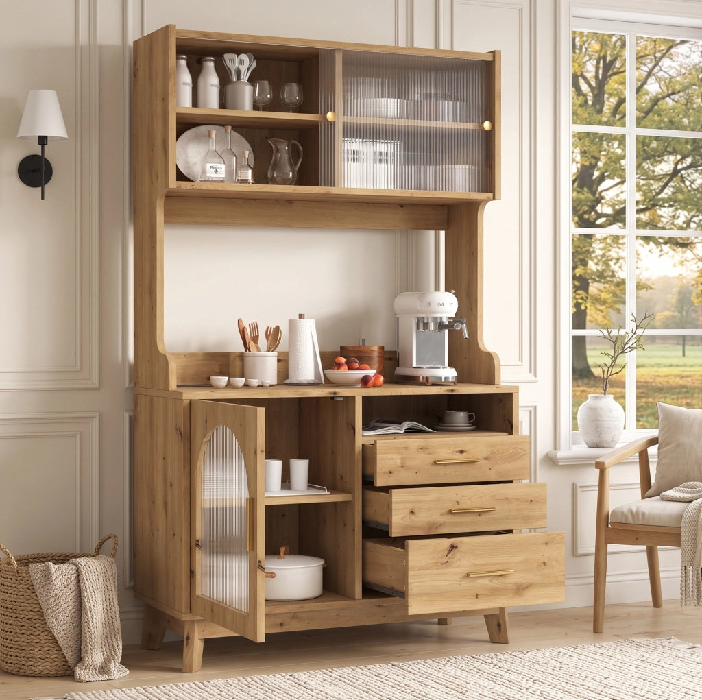 Credenza alta con ampio spazio contenitivo 100;5x40x178 cm in truciolare colore legno