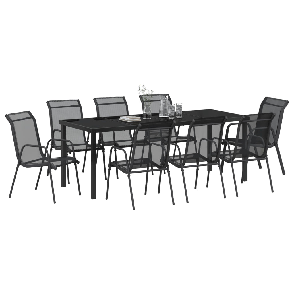 Set da Pranzo da Giardino 9 Pezzi Nero Textilene e Acciaio