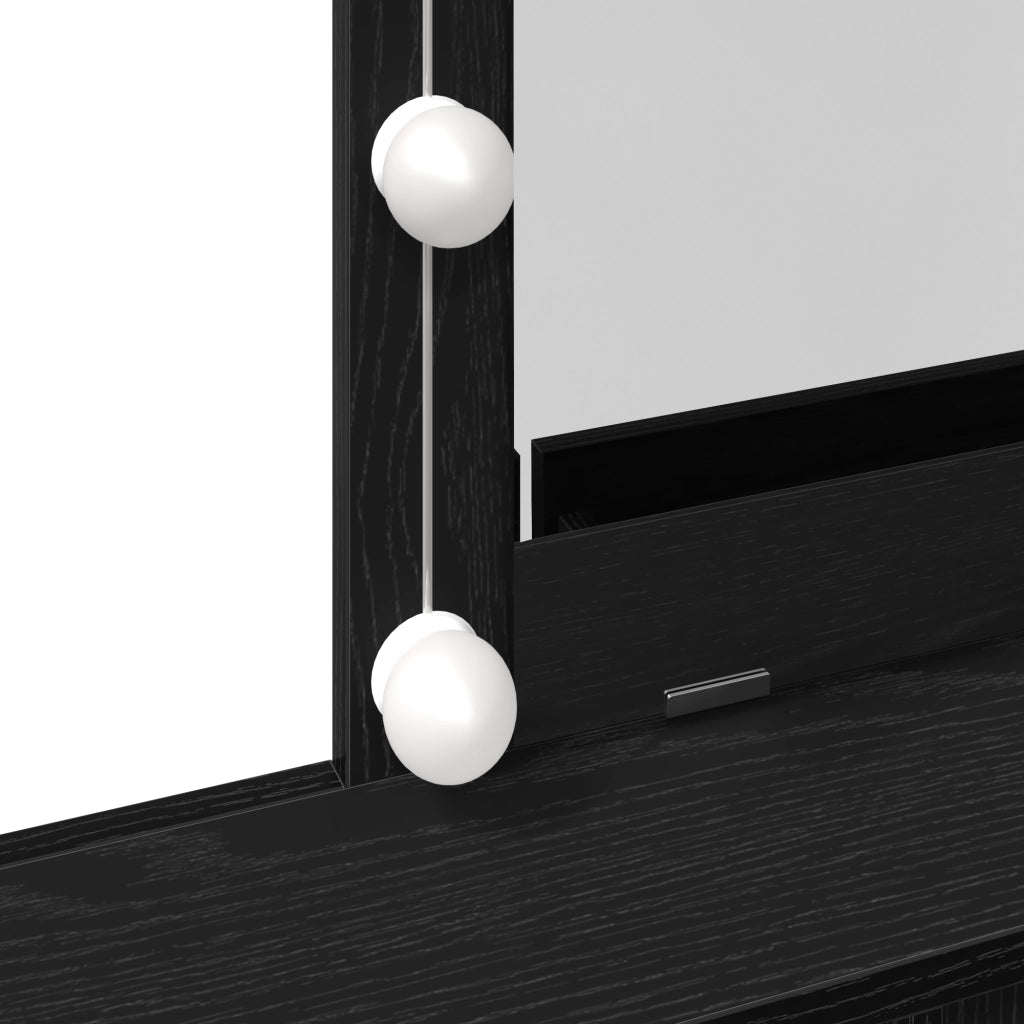 Tavolo da toeletta con specchio e luci LED in rovere nero legno ingegnerizzato