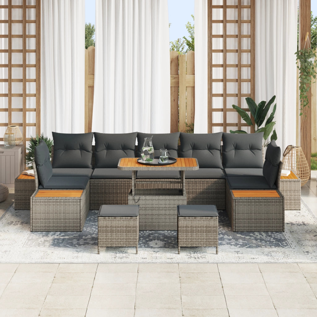 Set di divani da giardino  10 pezzi con cuscini grigi in polyrattan