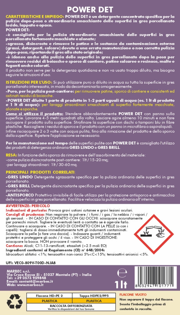 Come pulire il gres porcellanato POWER DET   1LTx6Pz