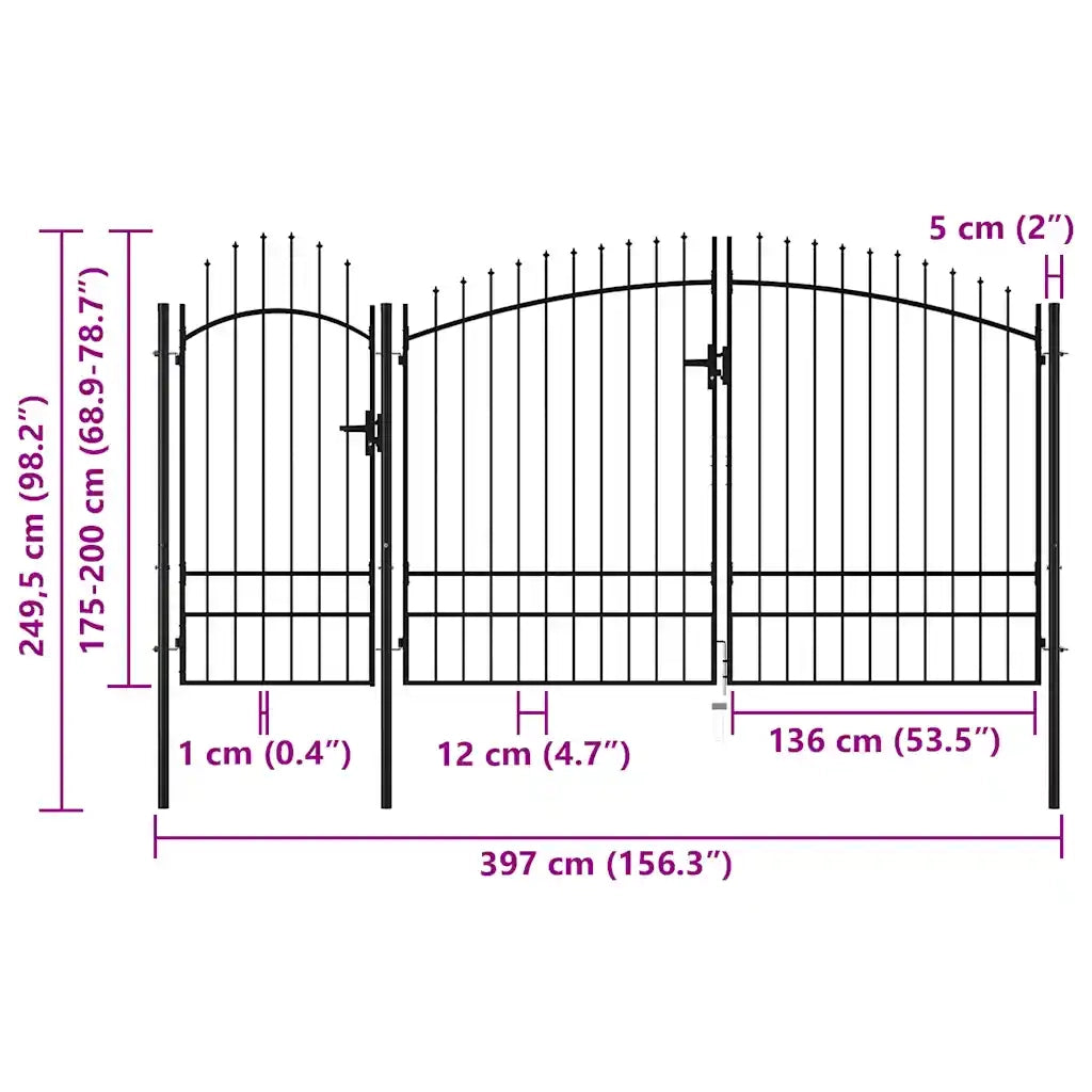 Cancello da Giardino Woerden in acciaio 1,95x4 m Nero 144366