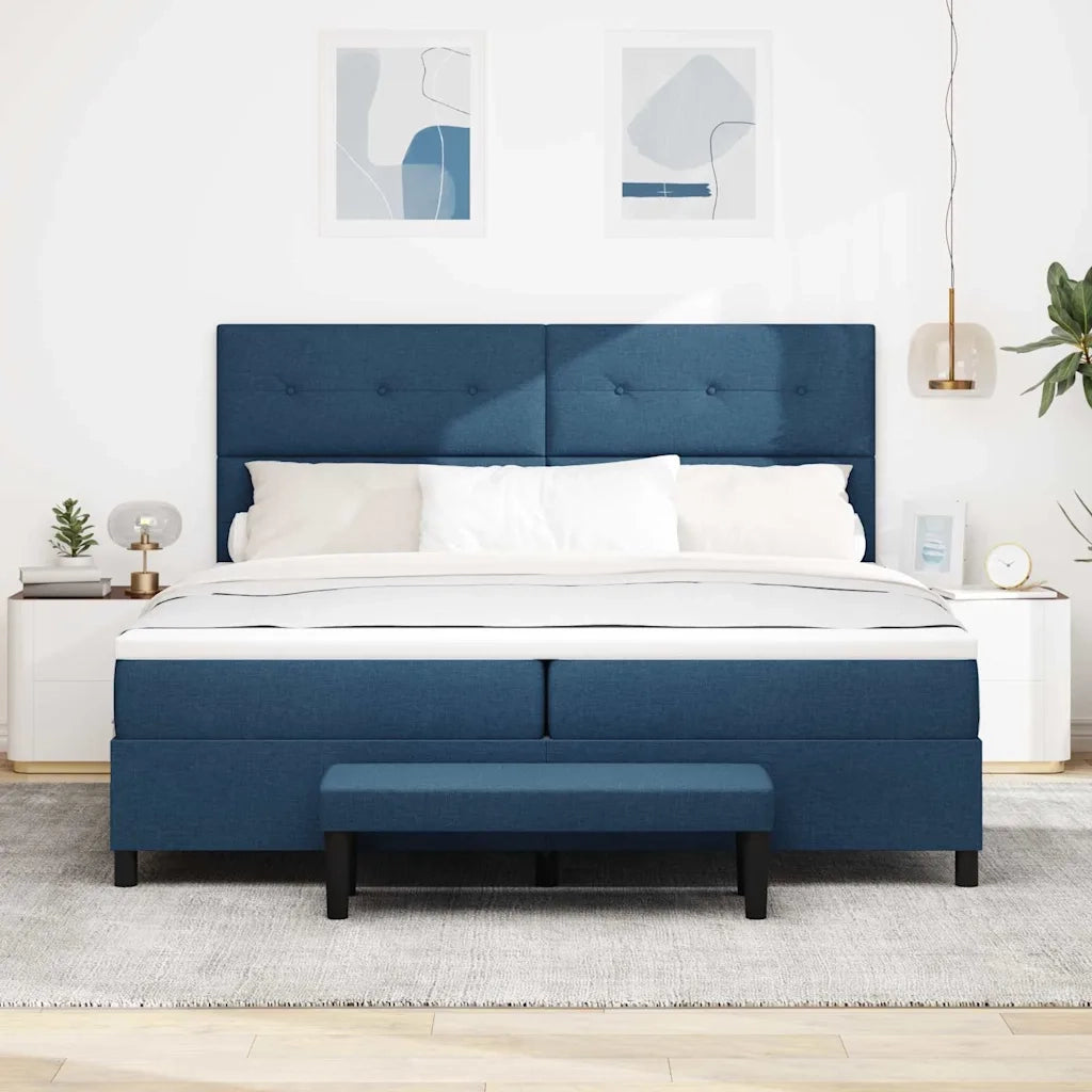 Letto a molle con testiera Blu 200 x 200 cm Tessuto