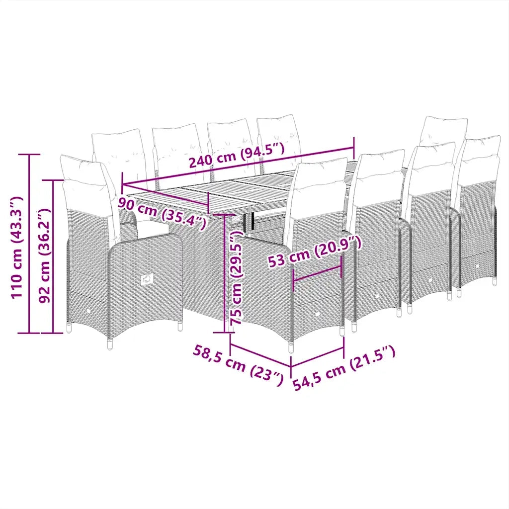 vidaXL Set da Bistrò da Giardino 11 pz con Cuscini Nero in Polyrattan