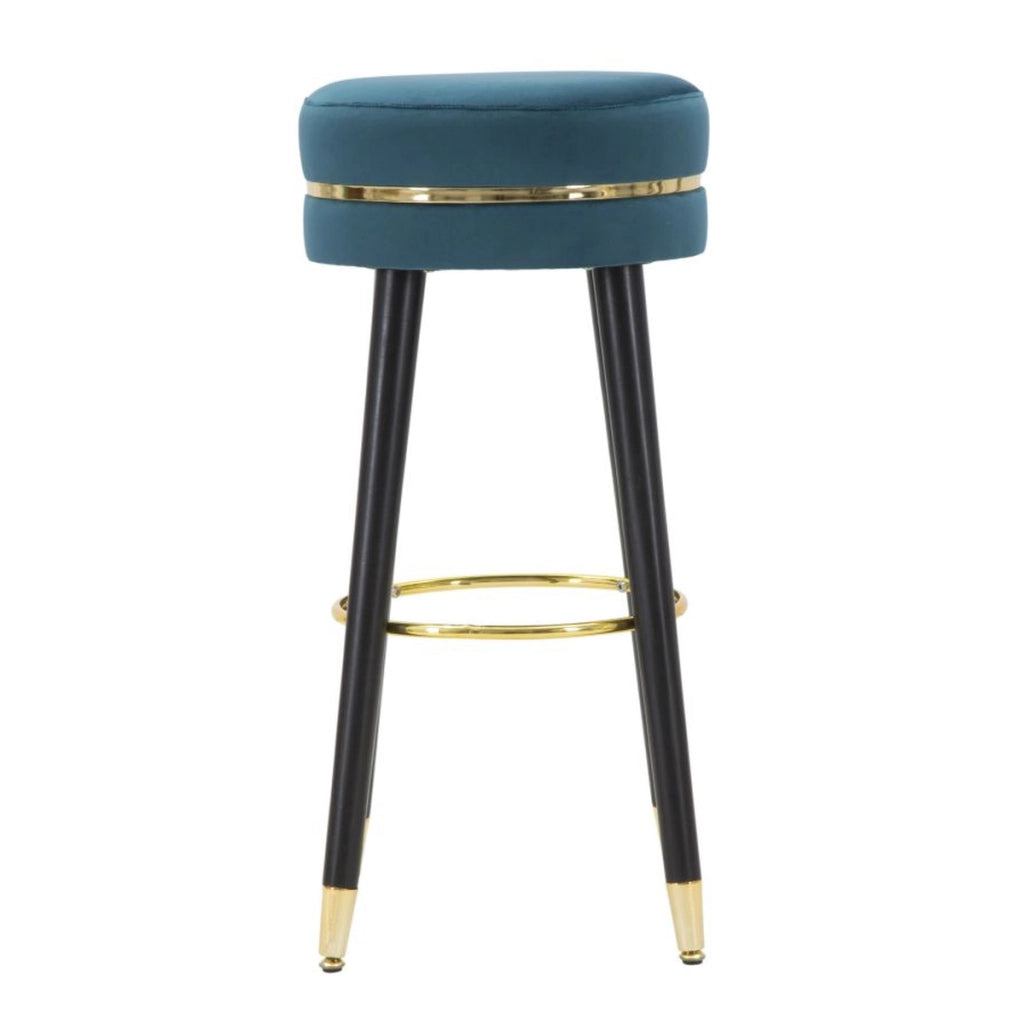 Sgabello da bar Paris ottanio e gold in velluto su gambe nere – H 74 cm