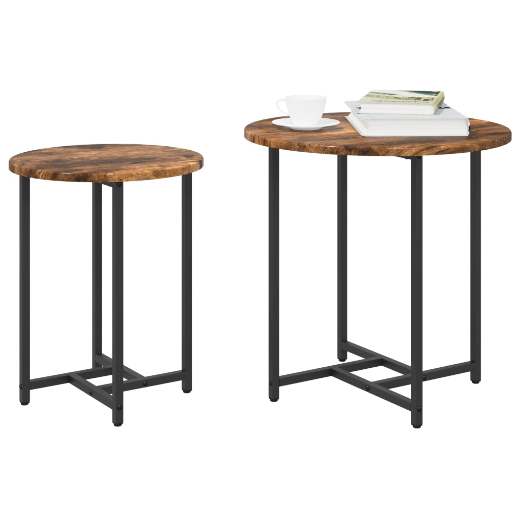 Set di 2 Tavolini in Legno Ingegnerizzato e Metallo con Finitura Rovere Affumicato