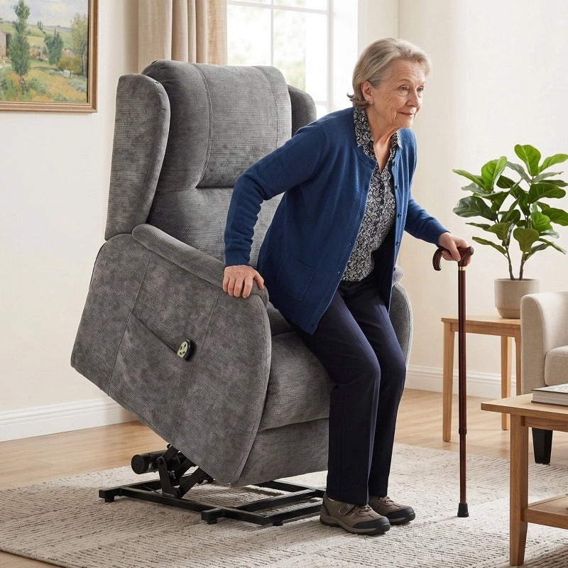 POLTRONA RELAX ELETTRICA CON ALZATA, TELECOMANDO, GRIGIO SCURO