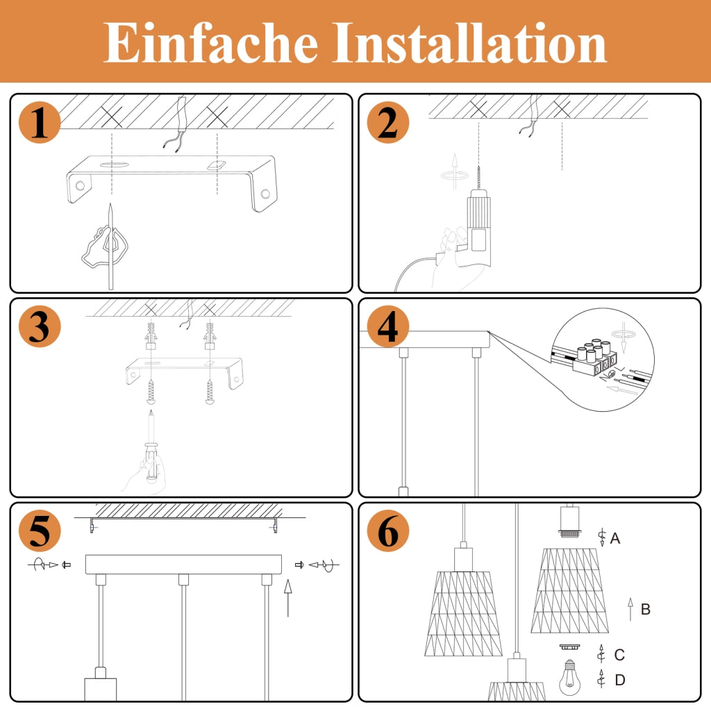 Lampada a sospensione ZMH vintage nera E27 a 3 luci per cucina (lampadina non inclusa)