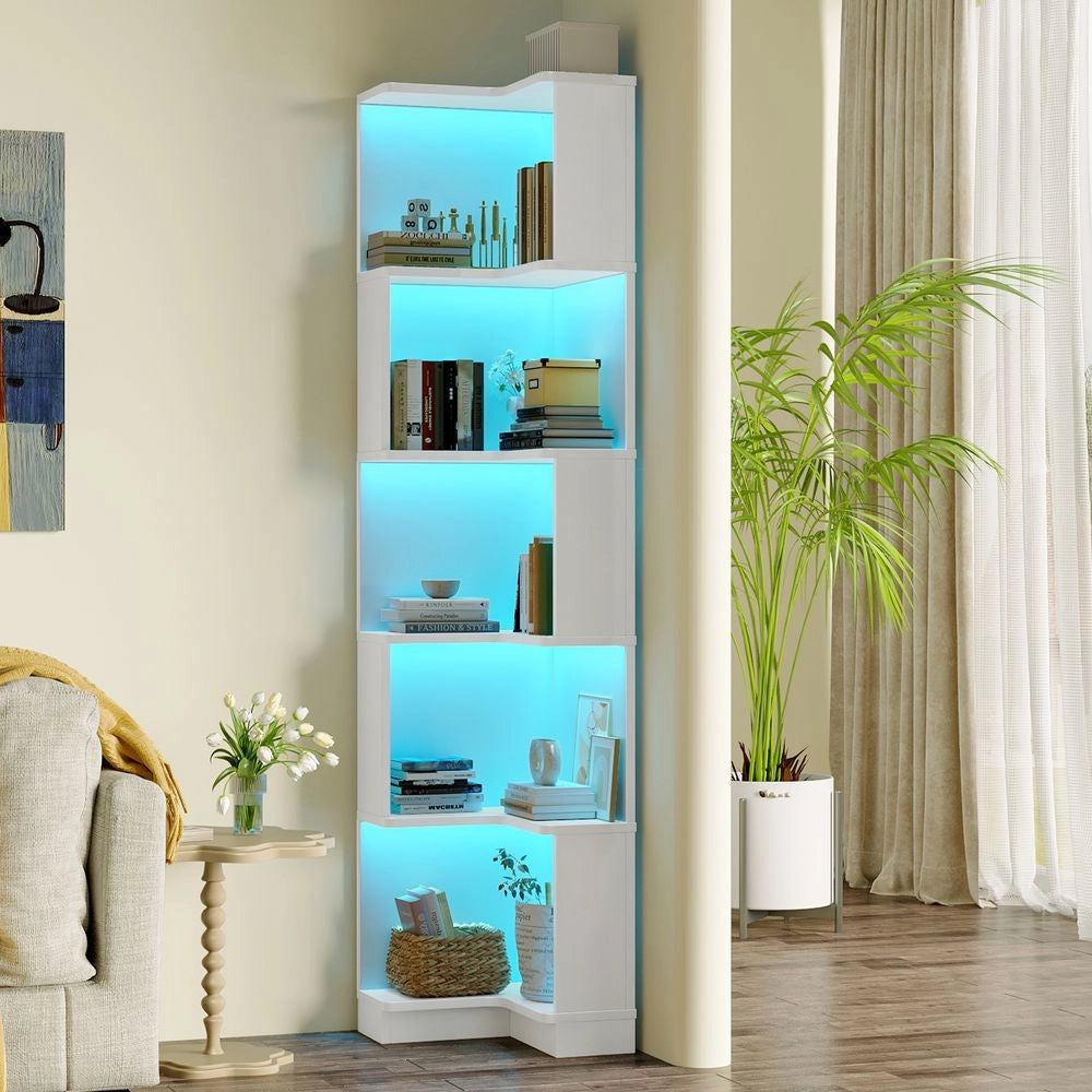Biblioteca angolare con luce LED - Xylo - 63,5x45x175 cm - Bianco - Cambio colore, controllo app, 5 livelli