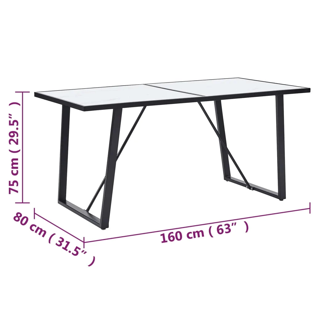 Tavolo da Pranzo Bianco 160x80x75 cm in Vetro Temperato 281553