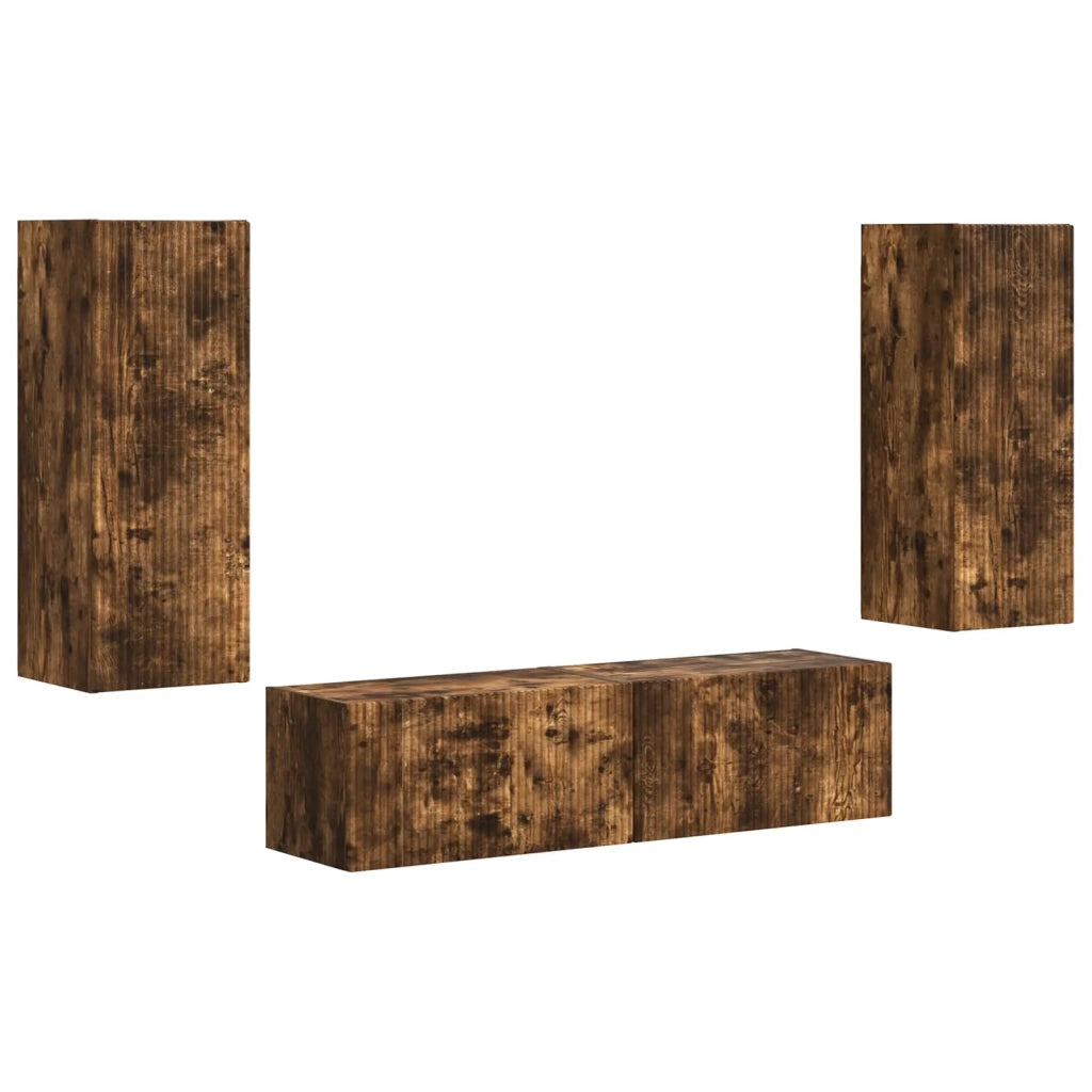 Set mobile TV 2 pz | Armadietto TV | Mobile Porta TV Rovere fum¨¦ Legno multistrato
