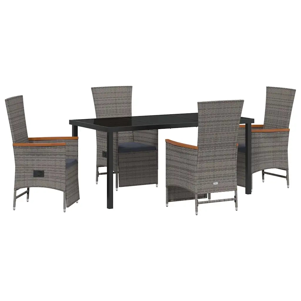Set da Pranzo per Giardino con cuscino 5 pcs Grigio polyrattan 3379453