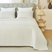 Copriletto 200x220 cm Beige, Trapunta in 3 Pezzi, con 2 Federe Cuscini da 50x70 cm, Coperta Leggera con Motivi a Rombi ad Ultrasuoni, per Camera da Letto, Divano