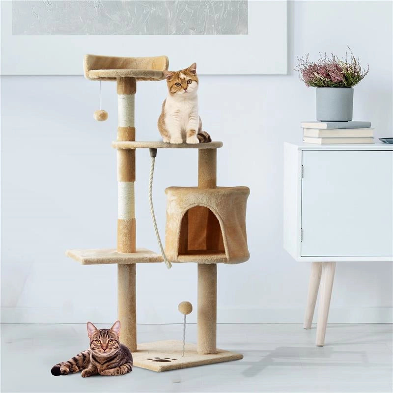 ALBERO PER GATTI A 4 LIVELLI CON GIOCATTOLI, BEIGE 40X40X114CM