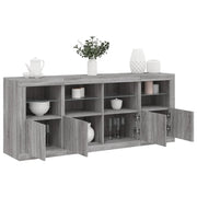 Credenza con Luci LED-Buffet-Armadio da cucina Grigio Sonoma 163x37x67 cm