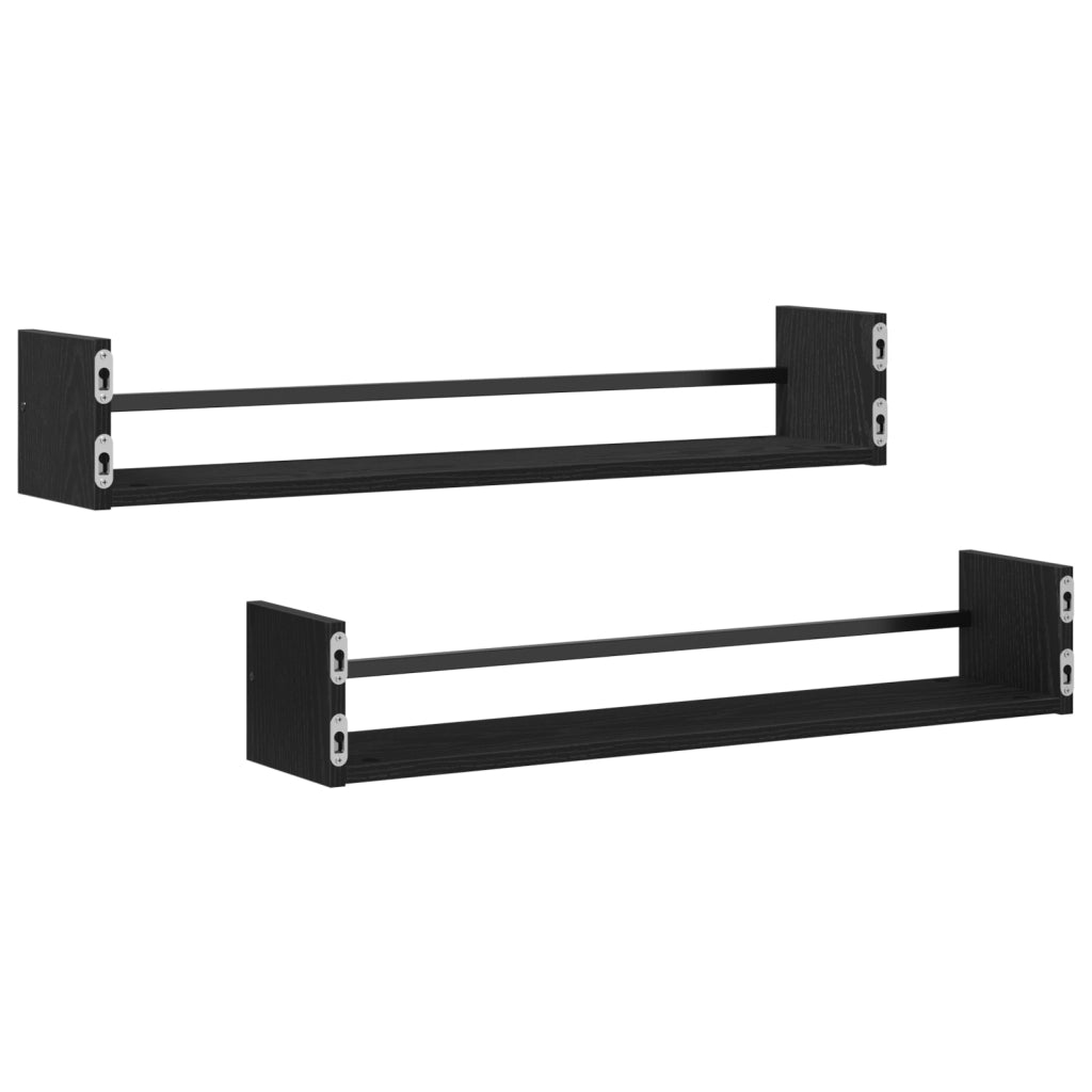 Mensole a muro 2 pcs Legno di rovere nero 80x16x14 cm Legno ingegnerizzato