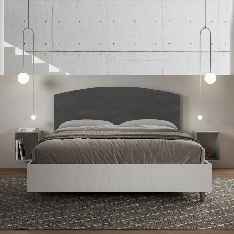 Letto Matrimoniale 160x200 cm struttura bianco frassino testata Antilia - Con rete,Microfibra,Grigio