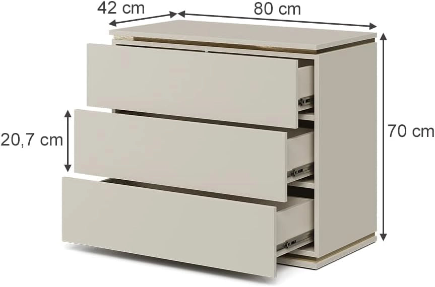 Cassettiera per camera da letto Linette, Oro, 80 x 70 cm con 3 cassetti