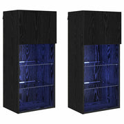 Set di 2 moderni mobili porta TV a parete 40,5 x 30 x 90 cm design minimalista con ripiani e illuminazione a LED realizzati in legno composito nero 02_0052821