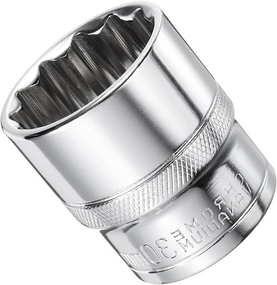 Chiave inglese profonda 30 mm - 1/2 pollici trasmissione - 12 punte - acciaio a crampo cromato - chiusura a chiodo - uso pesante - chiave a gommata