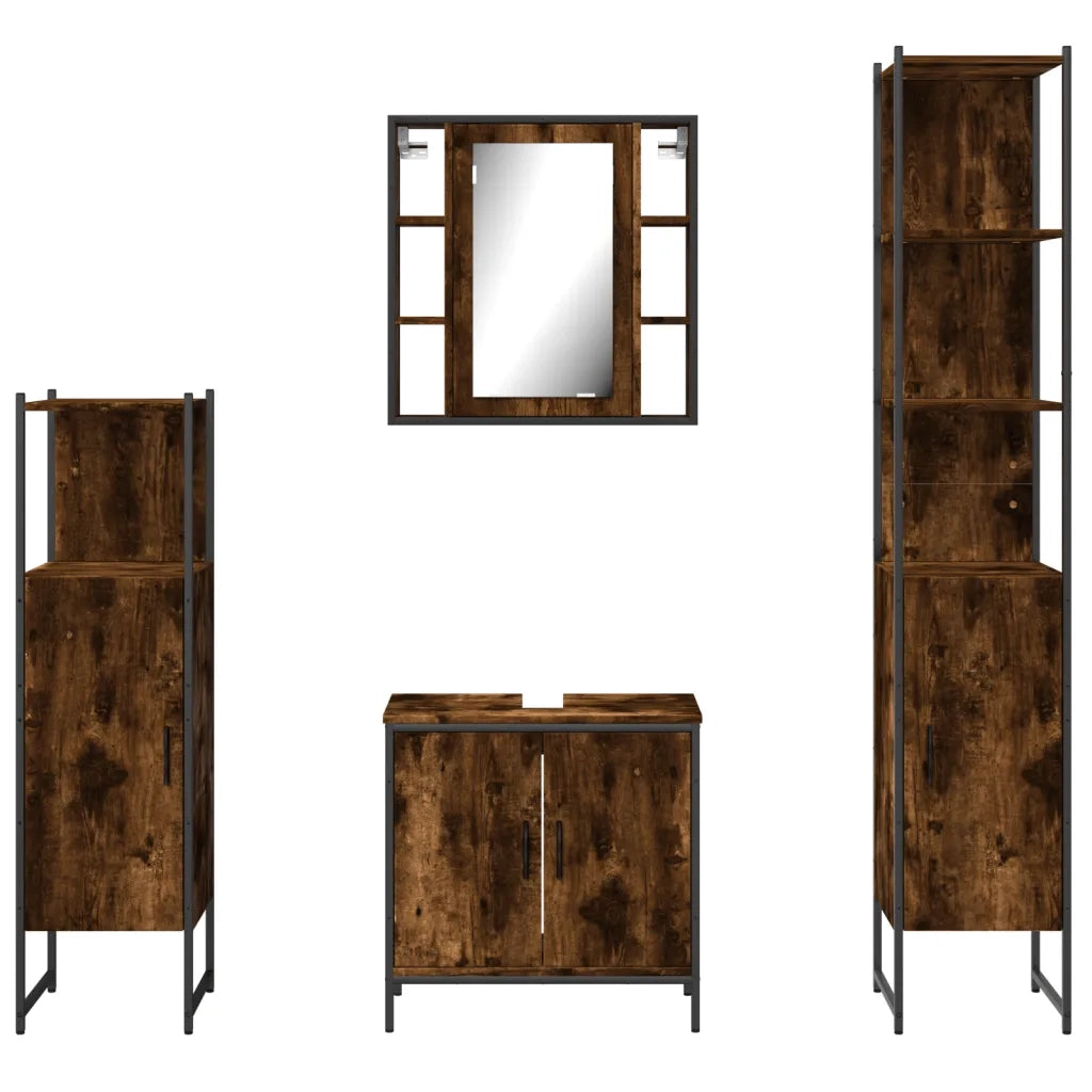 Set Mobili da Bagno | Armadio da bagno 4 pz Rovere Fumo in Legno Multistrato