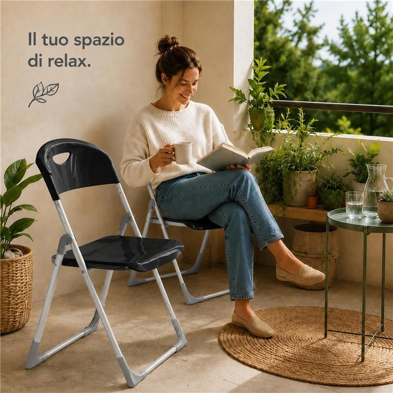 MAURY'S SET 4 SEDIE PIEGHEVOLI IN POLIPROPILENE COLORE NERO - 83X48X41 CM