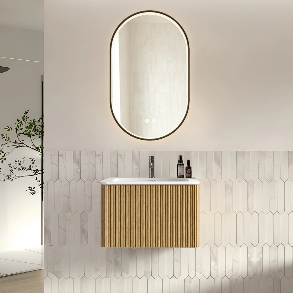 Mobile da Bagno con Lavabo Integrato e Specchio LED, per Bagno, in MDF