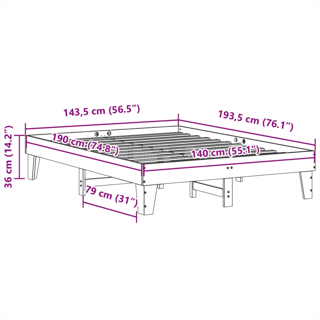 vidaXL Letto senza Materasso 140x190 cm in Legno Massello di Pino