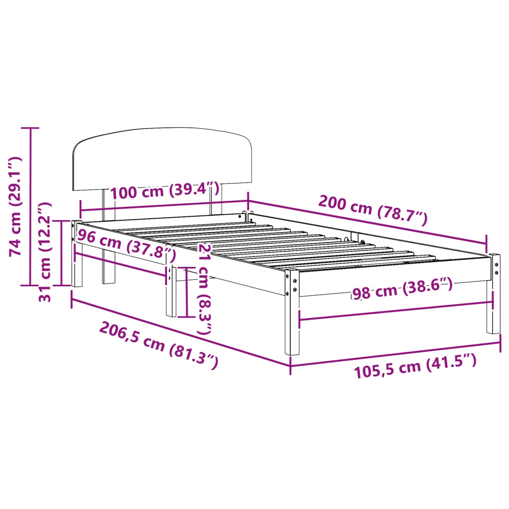 Struttura letto con testiera Marrone cerato 100x200 cm Legno massello di pino